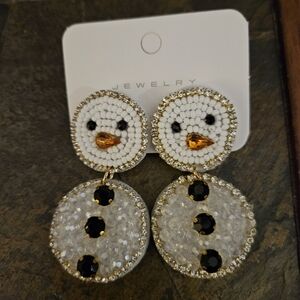 Boutique Snowman Earrings - Vintage Boho Style Beaded Snowman